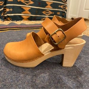 Bryr clogs, high heeled version. Tan. Marked size 38.